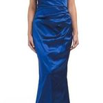 NWT Rickie Freeman for Teri Jon Royal Blue Ruched Off Shoulder Lace Neck Dress 4 Photo 0