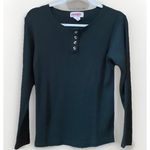 Energie Henley Top Green Ribbed Knit Long Sleeve Vtg Y2K Top Womens Med Retro Photo 0