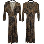 Vintage Bernie Blue Wrap Maxi Dress Structured Shoulders Dolman Sleeve Small Tan Photo 1