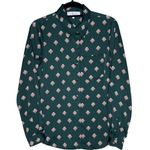 L'Academie  All Over Seashell Print Classic Button Up Blouse Size Small Green Red Photo 0