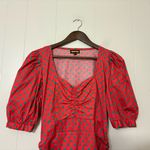 OOTO Red & Teal Polka Dot Ruched Puff Sleeve Dress Size M Size M Photo 2