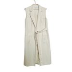 MARINA MOSCONE White Twill Collared Neck Sleeveless Long Wrap Vest size Small Photo 3