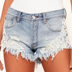 Free People We The Free Good Vibes Lace Trim Denim Cut Off Shorts Photo 3