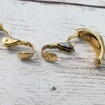 Vintage Clip On Earrings Half Hoop Patterned Gold Tone Photo 4