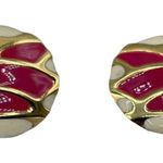 Vintage big round enamel clip back earrings Pink Photo 0
