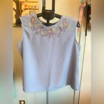 Bon Worth Sleeveless Blouse embroidery around the neckline, floral pattern. PM Photo 5