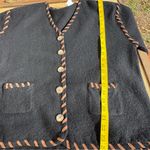 Vintage Lucia Black 100% Wool Cardigan Jacket Whipstitch Trim Button Front Cozy Size L Photo 11