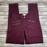 Love, Fire Womens Skinny Leg Pants Chinos Burgundy Maroon 5 Mid Rise Zip Pockets Photo 0