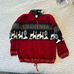 100% Wool Red Alpaca Patterned Fleece Jacket Size L Photo 1