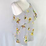 Lumière New  Floral Striped One Shoulder Long Sleeve Shirt Grey Multi Photo 4