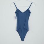 American Eagle NWT Womens Ribbed Cinched V Neck Bodysuite Size S Blue Stretch Photo 5