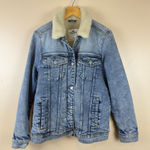 Hollister Women’s Size M Faux Shearling Lined Denim Jacket, Blue Photo 0
