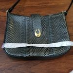 Celina Paris Olive Green Serpent Skin Leather Shoulder Purse Gold Hardware Photo 1