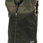 Guess Womens Faux Fur Vest Animal Print Reversible Full Zip Tan Green Medium Photo 0