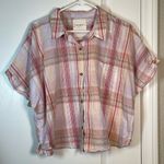 Lucky Brand  2022 Lucky You Pink Orange Plaid S/S Shirt Button Blouse XL #0902-AZ Photo 1