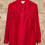 S.I.N.Y Womens Red Long Sleeve Shirt Blouse Size M Fringe Silk Western Size M Photo 0