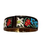 Vintage Unusual embroidered floral￼ Hinged Bangle Bracelet Gold Time Ro… Photo 1