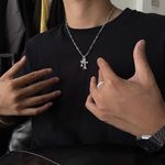 CZ Double Cross Pendant Necklace for Men Women Unisex Hip Hop Style Silver Photo 3