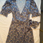 Reformation yellow & Blue wrap dress, short sleeve, size Small Photo 0