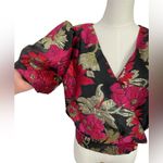 Jealous Tomato Floral Puff Sleeve Wrap Top Small Love You More Black, Pink, Gold Photo 3