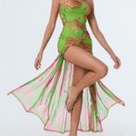 Green Floral Strapless Backless Sheer Mesh Side Slit Maxi Dress Sz S Photo 9