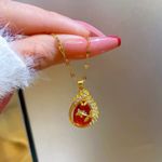 18K Gold Plated Birthstone Crystal Flower Teardrop Ruby Pendant Necklace for Women Photo 2