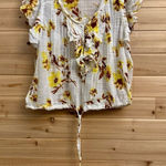 Free People One Size Small Naya Printed Floral Ruffle Sleeve Tie Bottom Hem Yellow Photo 0