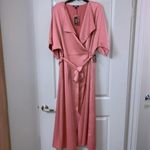 EXPRESS  Satin Wrap Midi Dress in Rose Pink Photo 6