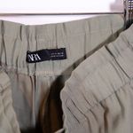 ZARA  Women's Mid Rise Paper Bag Waist Ankle Crop Trouser Pants Sage Green Small Photo 2