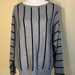 Carmen Marc Valvo NWT! Gray Ribbed Knit Black Stripe Dolman Sleeve Sweater M Photo 0
