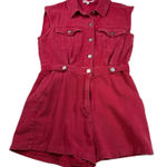 Day Moon Red Denim Romper Small Button Front Sleeveless Pockets Casual Photo 0