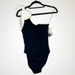 Kate Spade NEW One Shoulder Bow One Piece Swimsuit Women's Black White Size M Photo 2
