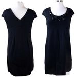 Vince  Bubble Black Dress Wool Beaded Round Neck Short Sleeves V-Back Small EUC Photo 1