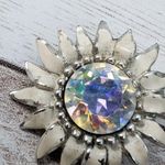 Vintage Weiss Clip On Earrings Cream with Aurora Borealis Center Photo 4