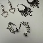 Dangle, Hoop, Ear Crawler Mix Pierced Earrings Lot Of 3 Silver Tone Rhinestone Photo 11