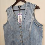 Frye Women's Denim Mini Dress Sleeveless Button Front V-Neck Blue Casual chic Photo 2