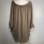 Wishlist  Chocolate Brown Top Blouse L Flowy Tunic Neutral Peasant Off Shoulder Photo 4