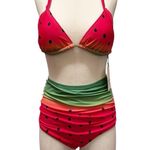 Unique Vintage Watermelon Pin Up Style 3 Piece Bikini Swimsuit Set Size Medium Photo 0
