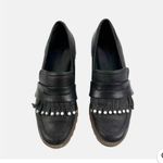 Bernardo  Loafers 5 Black Leather Kiltie Fringe Studs Silver Shoes Women’s Photo 1