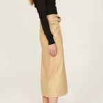 Tanya Taylor Nude Faux Leather Midi Skirt Tan Size 6 L Pencil Knot Waist $425 Photo 1