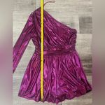 Anthropologie ENDLESS ROSE One Shoulder Metallic Romper in Fuschia/Purple Photo 6