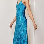 Lulus All For Love Electric Blue Floral Jacquard Midi Satin Slip Dress Medium Photo 1