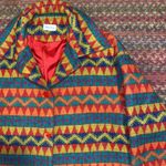 Neiman Marcus VINTAGE  WOOL GEOMETRIC PATTERN BLANKET COAT COWBOY Photo 1