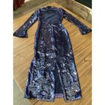 SELF PORTRAIT back cutout sequin long sleeve Open Back blue midi dress size 0 Photo 4