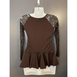 Ytongs Peplum Top Womens One Size Brown Lace Long Sleeve Mesh Sheer Boho Shirt Photo 3