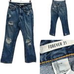 Forever 21  High Rise Button Fly Straight Leg Destroyed Denim Blue Jeans 24 Waist Photo 1