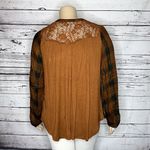 Knox Rose Size XXL Brown & Black Plaid - Brown Floral Lace Button Down Shirt Top Photo 1