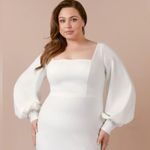 Azazie  Elegant White Long Sleeve Square Neck Wedding Dress with Button Detailing Photo 2