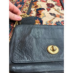 Coach  Black Pebbled Leather Turnlock Crossbody Shoulder Bag Brass Chain Photo 3