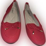 Victoria K. Red Detailed Boat Flats w/ Crystal Golden End Ties Size 9 Photo 3